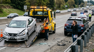 Víctima de accidente hablando con su aseguradora.